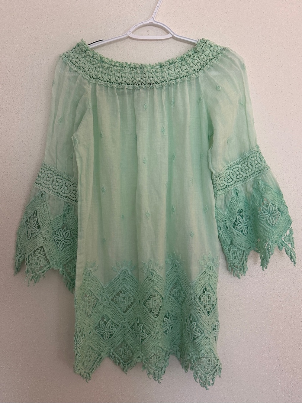 Temptation Positano Britannia Mint Green Crochet Lace Tunic Dress S/M